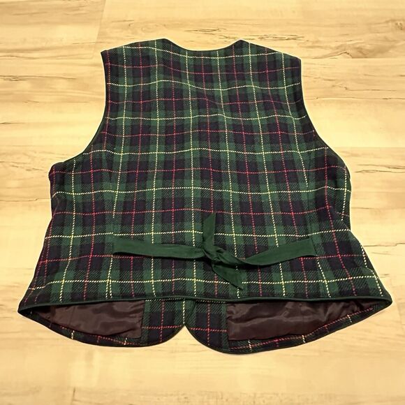 Liz Sport Women 14 Vest Wool V-Neck Gold Buttons Green Buffalo Plaid VTG - Picture 2 of 8
